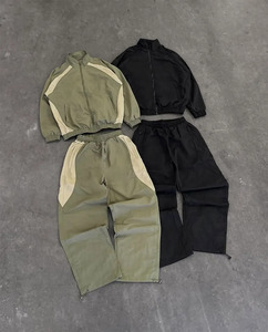 Ensemble de survêtement d'hiver pour homme, couleur kaki, avec veste à capuche zippée et pantalon, respirant, style streetwear, coupe-vent en nylon - Product Image 3