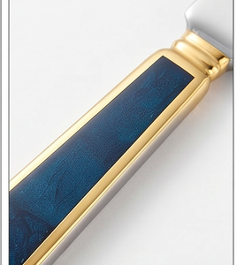 Ensemble de couverts élégants en métal avec poignées incrustées de bleu, finition miroir haute brillance, passe au lave-vaisselle, idéal pour les mariages et les dîners - Product Image 2