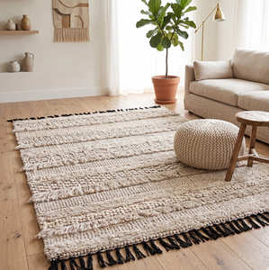 Geometric Bohemian Hand Knotted Wool Area <b>Rug</b> Rectangle MediumPile Living Room Use Durable Cotton Tufted <b>Boho</b> <b>Rug</b> - Product Image 3