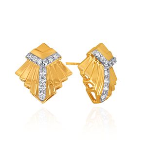 Boucles d'oreilles clous géométriques en or jaune avec diamants de laboratoire taille brillant rond, design de luxe pour femme, à porter au quotidien - Product Image 3