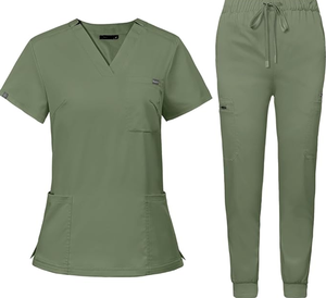 Factory Direct OEM <b>Scrubs</b> <b>Set</b> for Women Nurse Uniform V-Neck Top Drawstring Jogger Pants Multi Pocket Spandex/Polyester Hospital - Product Image 4