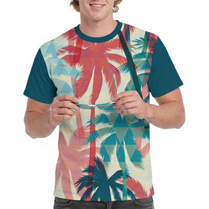 Men's Short Sleeve Tropical Palm <b>Tree</b> Print T-Shirt Regular Fit Casual O-Neck 100% Polyester Knitted Breathable Design - Product Image 3