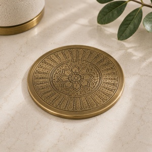 Heritage Lotus Brass <b>Coaster</b> Handcrafted Engraved Solid Brass Heat Resistant <b>Drink</b> <b>Coaster</b> Elegant Table Protection - Product Image 1
