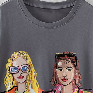 Custom Women's <b>Round</b> Neck T-Shirts Eco-Friendly Cotton with Breathable Corduroy Design Solid Color Short-Sleeve - Product Image 6