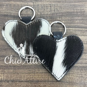 2026 Elegant Handcrafted Real Cowhide Leather Heart Keychain Hair On Hide Key <b>Ring</b> Western Rustic Valentine Gift Accessory - Product Image 1