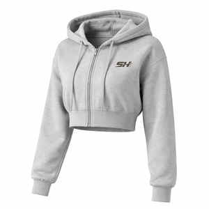 Hoodie court personnalisé 100 % coton pour femme, style streetwear décontracté, épaules tombantes, respirant, écologique, tricoté, prix abordable - Product Image 3