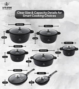 Ensemble complet de casseroles en granit Life Smile avec couvercles à rebord en silicone, poignées amovibles, antiadhésives, compatibles induction - Product Image 2