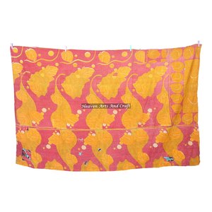 Couverture Kantha en gros, jeté Kantha d'Inde, réversible, cousu main, épais, en patchwork de vieux saris - Product Image 5