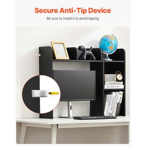 Libreria da Scrivania in Legno PC 94,5 cm x 24,1 cm x 73,4 cm, Organizzatore a 2 Livelli e Scaffale per Ufficio con Ripiano Espositivo per Libri - Product Image 6