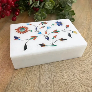 Caja de Joyería Rectangular de Mármol Blanco Pulido, Hecha a Mano, Ecológica, con Incrustaciones de Piedras Semipreciosas, Estilo Hindú, MADNI HANDICRAFT - Product Image 3