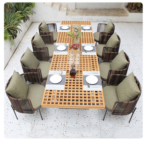 Juego de Comedor de Patio Exterior de Lujo Moderno, Sillas de Ratán Tejido con Mesa Perforada, Muebles de Jardín Impermeables para Hotel, <span class=keywords><strong>Villa</strong></span> - Product Image 4