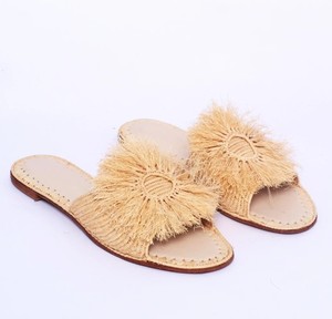 Handmade Raffia <b>Slides</b>: Boho Fringe Leather Sandals - Product Image 3