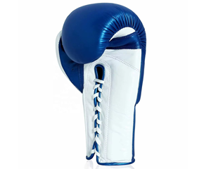 Gants de boxe professionnels en cuir bleu et blanc avec fermeture auto-agrippante, sangle de poignet réglable, antidérapants, imperméables, 14 oz, pour entraînement adulte - Product Image 5