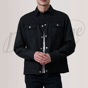เสื้อแจ็คเก็ตผ้าฝ้ายสีดำสำหรับผู้ชาย ทรงสลิมฟิต ติดกระดุม น้ำหนักเบา สไตล์ลำลอง เสื้อคลุมแฟชั่นแนวสตรีทแวร์ - Product Image 1