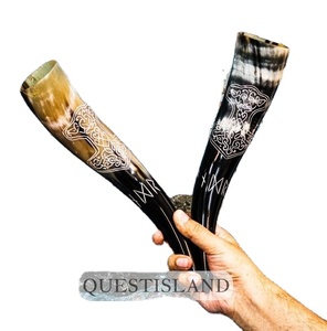 Cuerno vikingo para beber hecho a mano Artesanías naturales talladas en Búfalo ecológico con mango de metal de latón brillante Calidad estándar - Product Image 2