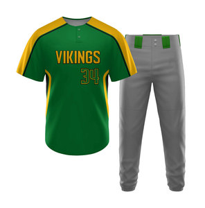 Ensemble uniforme de baseball Vikings pour hommes, maillot à manches courtes et pantalon gris, bleu, jaune, sublimé, respirant, vêtements d'équipe - Product Image 2