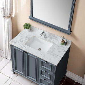 Top Lavabo Rettangolare Sottopiano in Ceramica per Bagno 43x22 Pollici, Top in Pietra Sinterizzata Bianco Carrara - Product Image 3