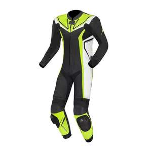 Combinaison de moto en cuir à manches longues pour homme, noire, vert lime, blanche, avec blocs de couleur, fermeture éclair intégrale, pour toutes les saisons. - Product Image 1