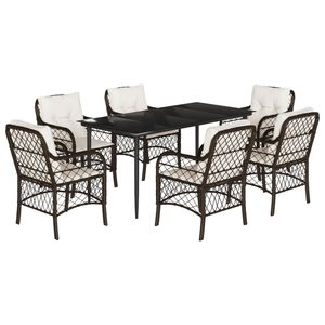 Ensemble de salle à manger de jardin 7 pièces avec housses amovibles en rotin PE marron - Product Image 2