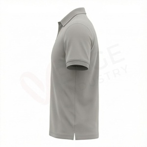 Polo en piqué gris à manches courtes pour homme, décontracté, uni, tricoté, coupe classique, avec boutons - Product Image 3