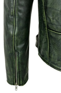 Veste de motard en cuir vert pour homme avec fermeture éclair et poche poitrine - Product Image 5