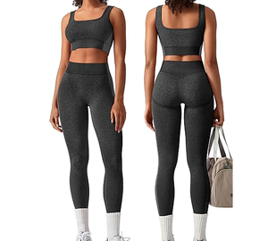 Womens Workout Sets 2 Piece Seamless Square Neck Sports Bra <b>Padded</b> <b>Butt</b> Lifting Leggings High Waist Yoga Gym Outfits - Product Image 1