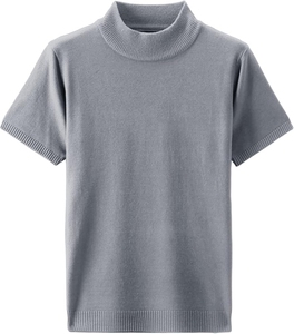 Pull à col roulé pour homme, tricoté, manches courtes, coton respirant de haute qualité, vêtements décontractés pour homme - Product Image 1