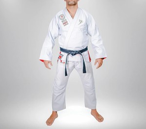 Uniformes de karaté et de jiu-jitsu brésilien unisexes de haute qualité, logo personnalisé, polyester/coton extensible, blanc, 450 g, légers - Product Image 2