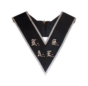 AKAES Collier en satin brodé noir moiré à bords gris, artisanal, Rite écossais du 30e degré, écologique, durable, de qualité supérieure - Product Image 1
