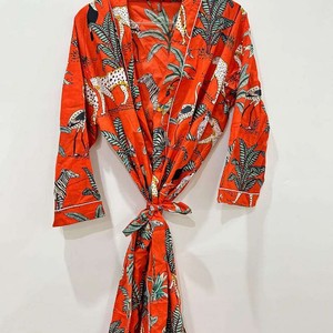 Bata Kimono de Algodón con Estampado de Tigre para Mujer, Bata de Baño Roja Estilo Boho, Kimono Ligero de Verano, Túnica de Playa, Ropa de Estar por Casa - Product Image 1