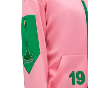 <b>Pink</b> and Green Women Full Zip Track <b>Jacket</b> with Embroidered Crest Long Sleeve Athletic Casual Sports Outerwear Comfortable Wear - Product Image 3