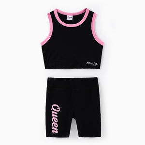 Ensembles sportifs d'été pour enfants, vêtements en polyester et spandex pour petites filles, 2 pièces, débardeur et short avec nœud papillon - Product Image 1