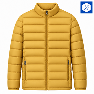 Veste matelassée jaune moutarde pour homme, col montant, fermeture éclair, coupe-vent, manteau d'hiver décontracté, coupe régulière, coque en polyester - Product Image 1