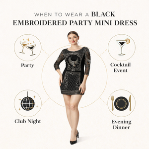 Robe de soirée courte haut de gamme pour femmes |   Robe de créateur entièrement brodée et ornée de perles noires pour les mariages et les événements sur le tapis rouge - Product Image 5