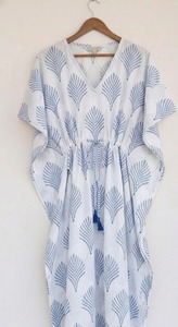 Kaftan en coton imprimé à la main pour femme, style bohème, tenue de plage, robe d'été ample, kaftan indien fait main - Product Image 3