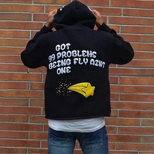 Sudadera con capucha corta para hombre, de invierno, con bolsillos, cordones, bajo sin rematar, estampado personalizado, 100% algodón polar, con cremallera, para pedidos al por mayor - Product Image 5