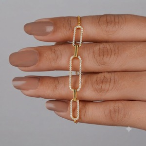 สร้อยข้อมือเพชรเลี้ยงแบบมินิมอล ทองคำขาว 14K ประดับเพชร 0.33 กะรัต ดีไซน์แบบคลิปหนีบกระดาษ สำหรับผู้หญิง สวมใส่ในงานปาร์ตี้ - Product Image 5