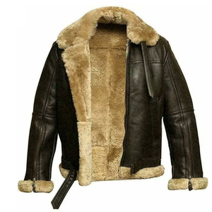 Men's Black Shearling Aviator Jacket Leather Look <b>Fur</b> Lined Winter <b>Coat</b> with Plush Collar Cuffs Custom <b>Vintage</b> Outerwear - Product Image 6