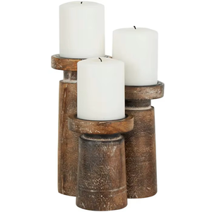 S/3 piliers de bougeoir en bois avec support en fer pour la décoration intérieure vaisselle salon chambre salle à manger utilisation de mariage - Product Image 1