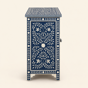 Meuble de rangement décoratif de luxe bleu marine fait main avec incrustation d'os et motif floral, fournisseur en gros Inde - Product Image 3