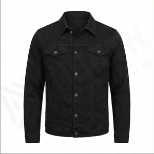 Vente Flash 2025 Nouvelle Collection Veste en Jean Noire Décontractée pour Homme en Coton Lavé Uni avec Logo Frontal Haute Qualité Respirante - Product Image 2