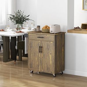 Carrello da Cucina Moderno Rustico Marrone con Ruote, Cassetti, Armadietto Portaoggetti, Portasciugamani, in Metallo, Plastica e Pannelli in MDF Ecologici - Product Image 2