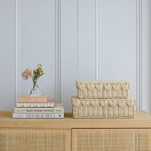Handwoven Natural Rattan <b>Basket</b> with Lid <b>Wicker</b> <b>Storage</b> Organizer Box Eco Friendly Home Decor Manufacturer OEM - Product Image 3