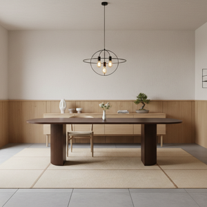 Mesa de Comedor Moderna de Mediados de Siglo, de Madera Sólida, con Altura Ajustable, Forma Ovalada, para Hotel, Apartamento, Hogar y Oficina - Product Image 5