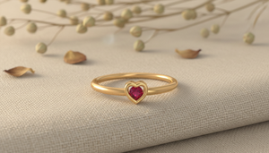 Bague fine plaquée or avec pierre précieuse rouge en forme de cœur, sertie de pierres, bijoux pour femmes, cadeau pour anniversaire, mariage - Product Image 6