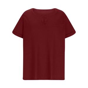 Camiseta de Punto Tipo Waffle para Mujer, Cuello en V, Manga Corta, Corte Holgado, Color Sólido, con Bolsillo, Transpirable, para Todas las Temporadas - Product Image 3
