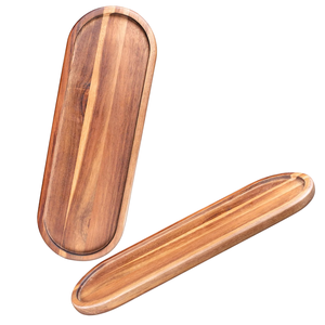 Juego de 2 bandejas ovaladas de madera de Acacia de granja rústica, respetuosas con el medio ambiente, duraderas, hechas a mano, organizador de almacenamiento de cocina, platos, botellas de Perfume - Product Image 1