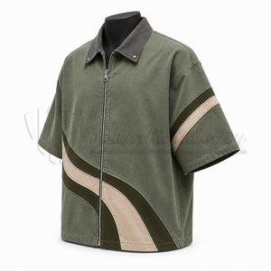 Camisa Personalizada para Hombre con Cierre de Cremallera, Manga Corta, Holgada, Informal, Transpirable, Ecológica, 100% Algodón Orgánico, Tela Twill - Product Image 3