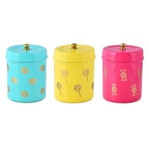 Conteneur en métal rose avec couvercle doré design, idéal pour conserver les noix, les collations et les fruits secs frais et bien rangés - Product Image 4