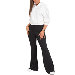 Lady's Casual Tracksuit Contrast Color Cropped Hoodie Flared Leg Pants Gym Fitness Sets Loose Fit 100% Cotton - Product Image 1